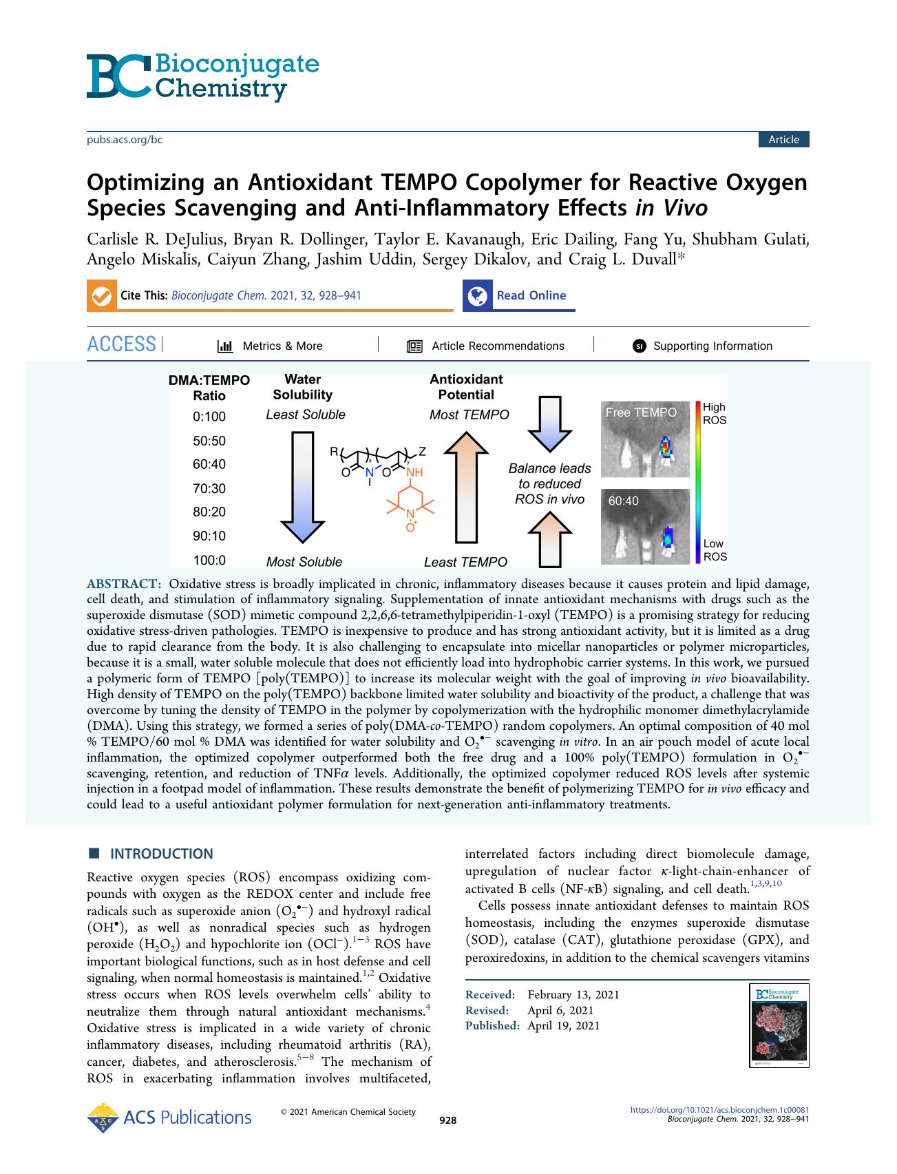Optimizing an Antioxidant TEMPO Copolymer for Reactive Oxygen Species Scavenging and Anti-Inflammatory Effects in Vivo by unknow