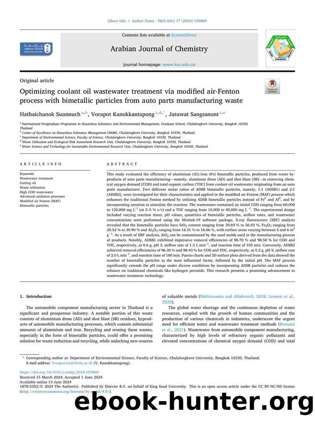 Optimizing coolant oil wastewater treatment via modified air-Fenton process with bimetallic particles from auto parts manufacturing waste by Hathaichanok Suannuch