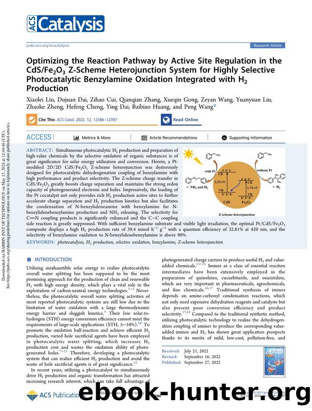 Optimizing the Reaction Pathway by Active Site Regulation in the CdSFe2O3 Z-Scheme Heterojunction System for Highly Selective Photocatalytic Benzylamine Oxidation Integrated with H2 Production by unknow