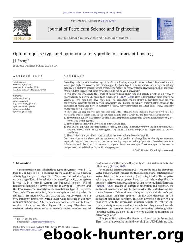 Optimum phase type and optimum salinity profile in surfactant flooding by J.J. Sheng