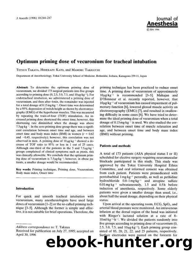 Optimum priming dose of vecuronium for tracheal intubation by Unknown