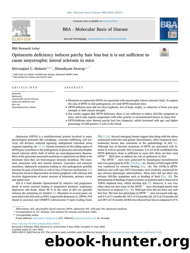 Optineurin deficiency induces patchy hair loss but it is not sufficient to cause amyotrophic lateral sclerosis in mice by Shivranjani C. Moharir & Ghanshyam Swarup