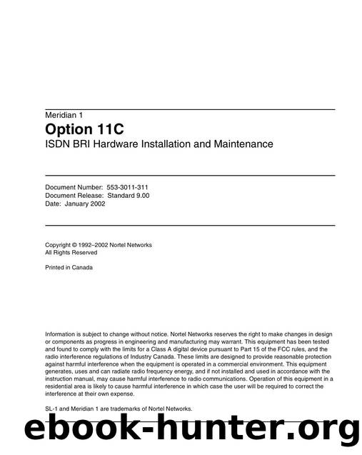 Option 11C ISDN BRI Hardware Installation and Maintenance by Nortel Networks