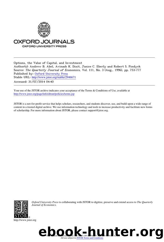 Options, the Value of Capital, and Investment by Options the Value of Capital & Investment