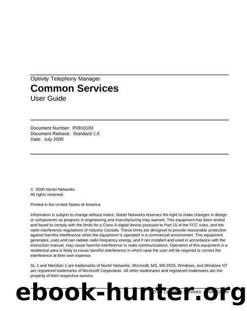 Optivity Telephony Manager Common Services User Guide by Unknown