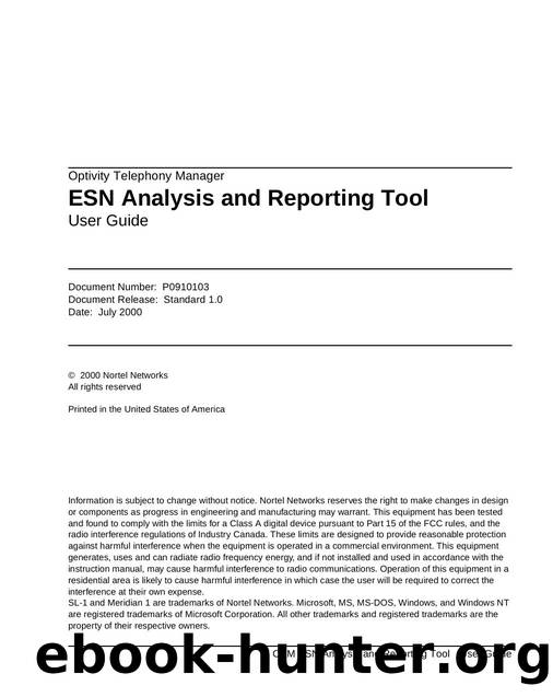 Optivity Telephony Manager ESN Analysis and Reporting Tool User Guide by Unknown