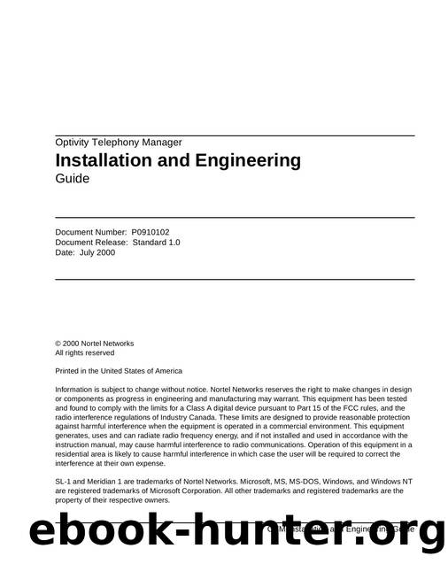 Optivity Telephony Manager Installation and Engineering Guide by Unknown