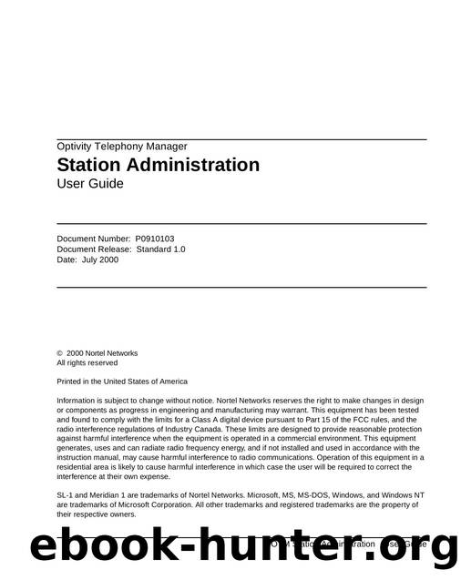 Optivity Telephony Manager Station Administration User Guide by Unknown