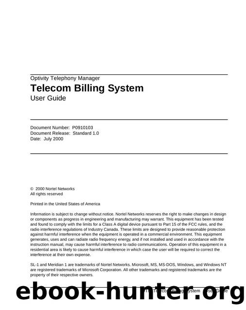Optivity Telephony Manager Telecom Billing System User Guide by Unknown