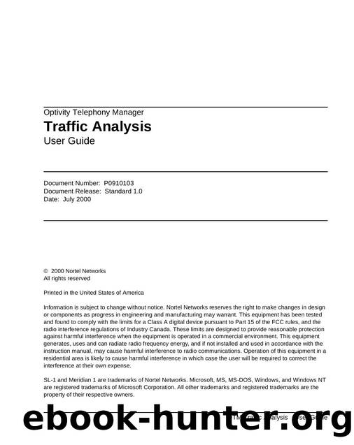 Optivity Telephony Manager Traffic Analysis User Guide by Unknown