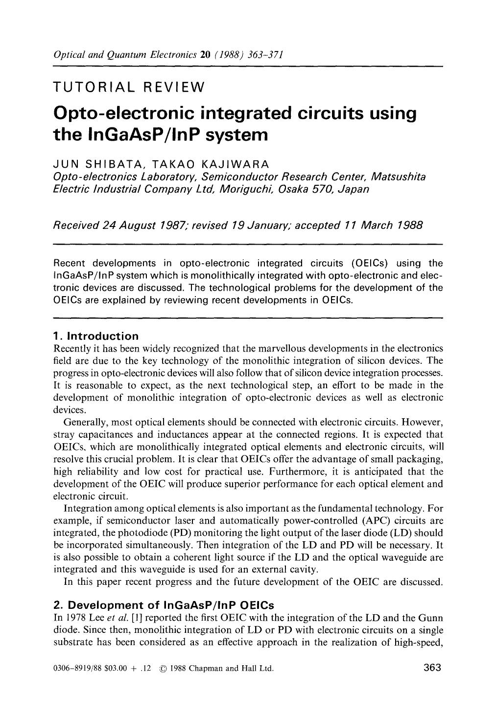 Opto-electronic integrated circuits using the InGaAsPInP system by Unknown