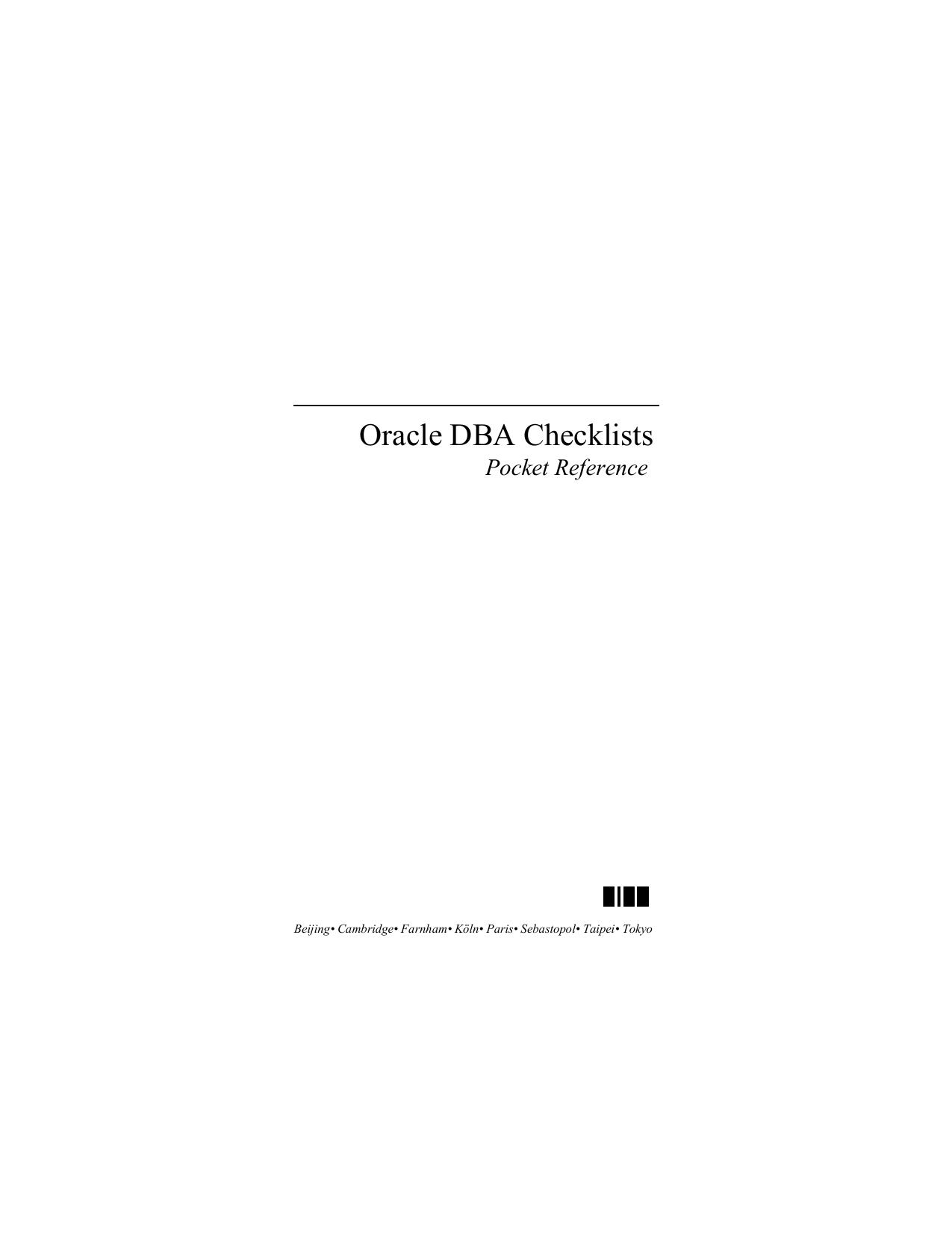 Oracle DBA Checklists Pocket Reference by Quest Software