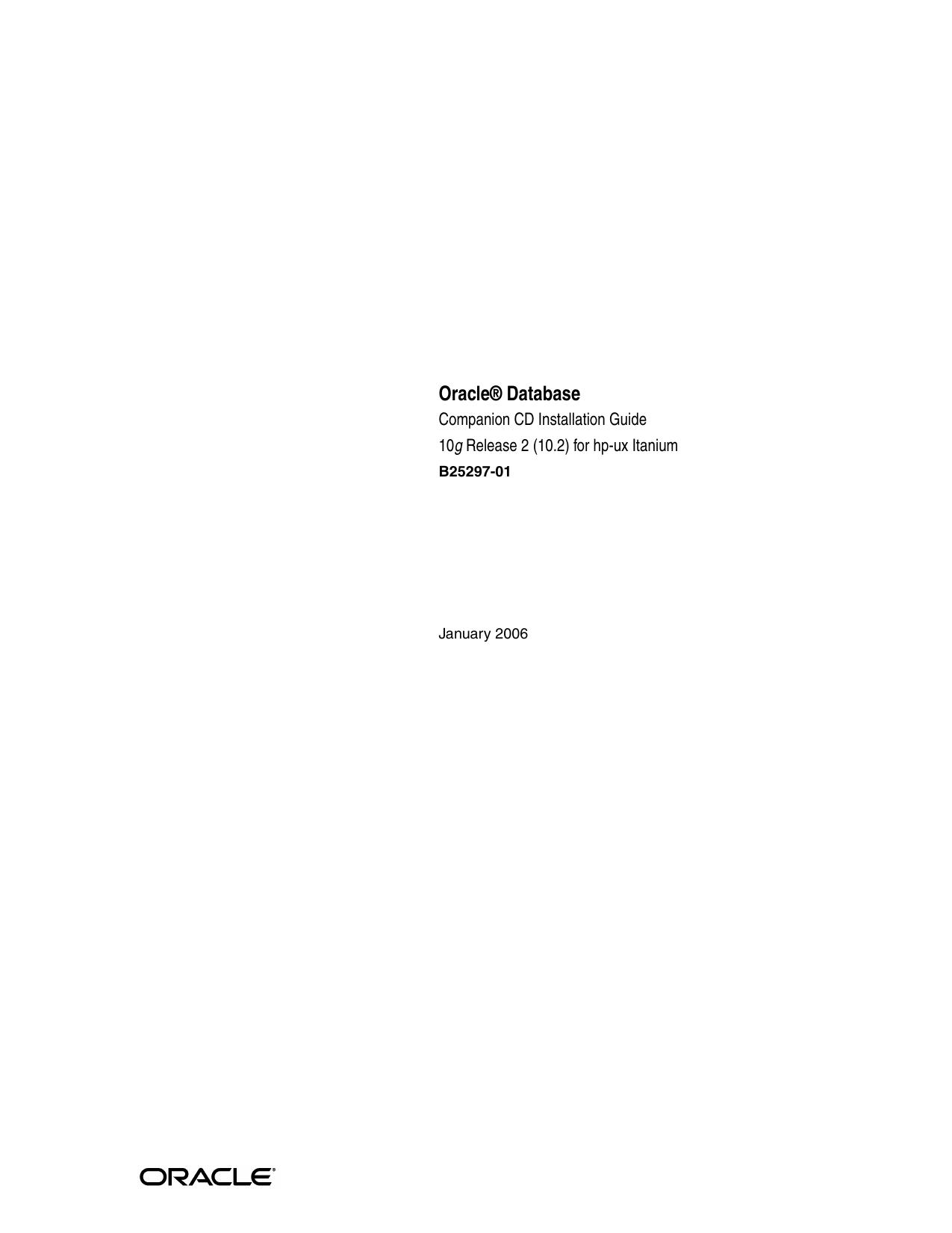 Oracle Database Companion CD Installation Guide 10g Release 2 (10.2) for hp-ux Itanium by Oracle Corporation