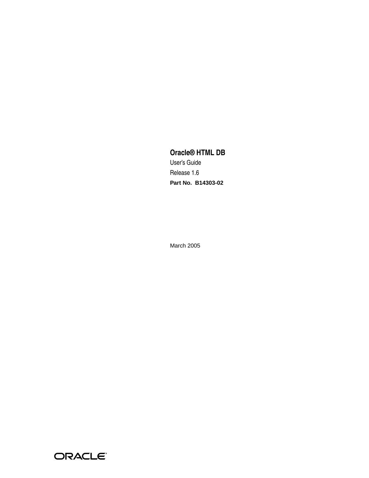 Oracle HTML DB Userâs Guide by Oracle Corporation