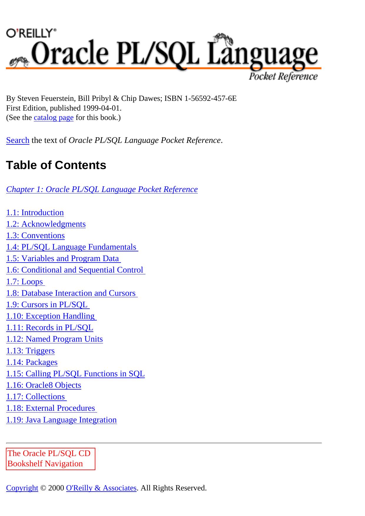 Oracle PLSQL Language Pocket Reference by Unknown