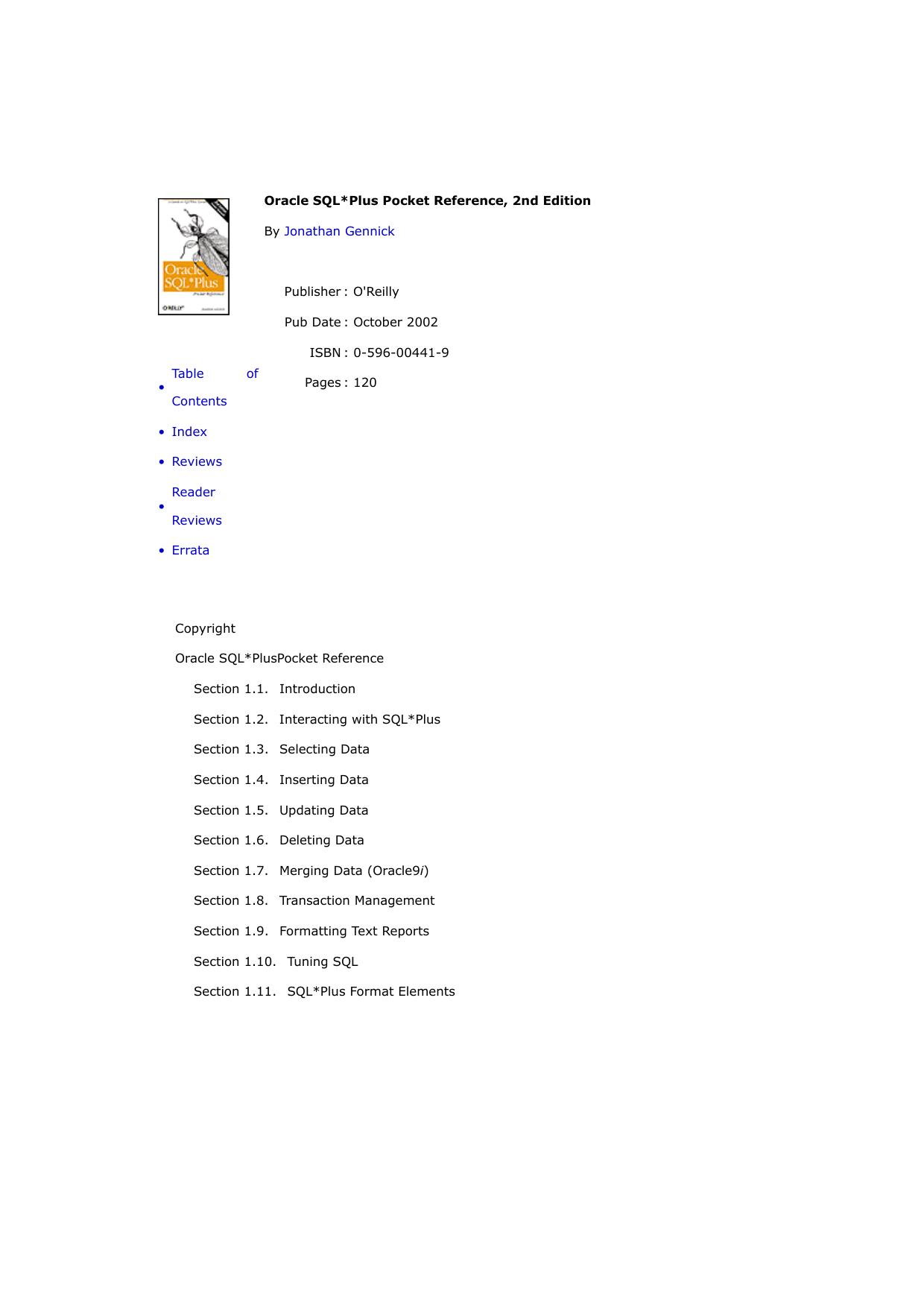 Oracle SQL Plus Pocket Reference 2nd ed 2002 by 박상현