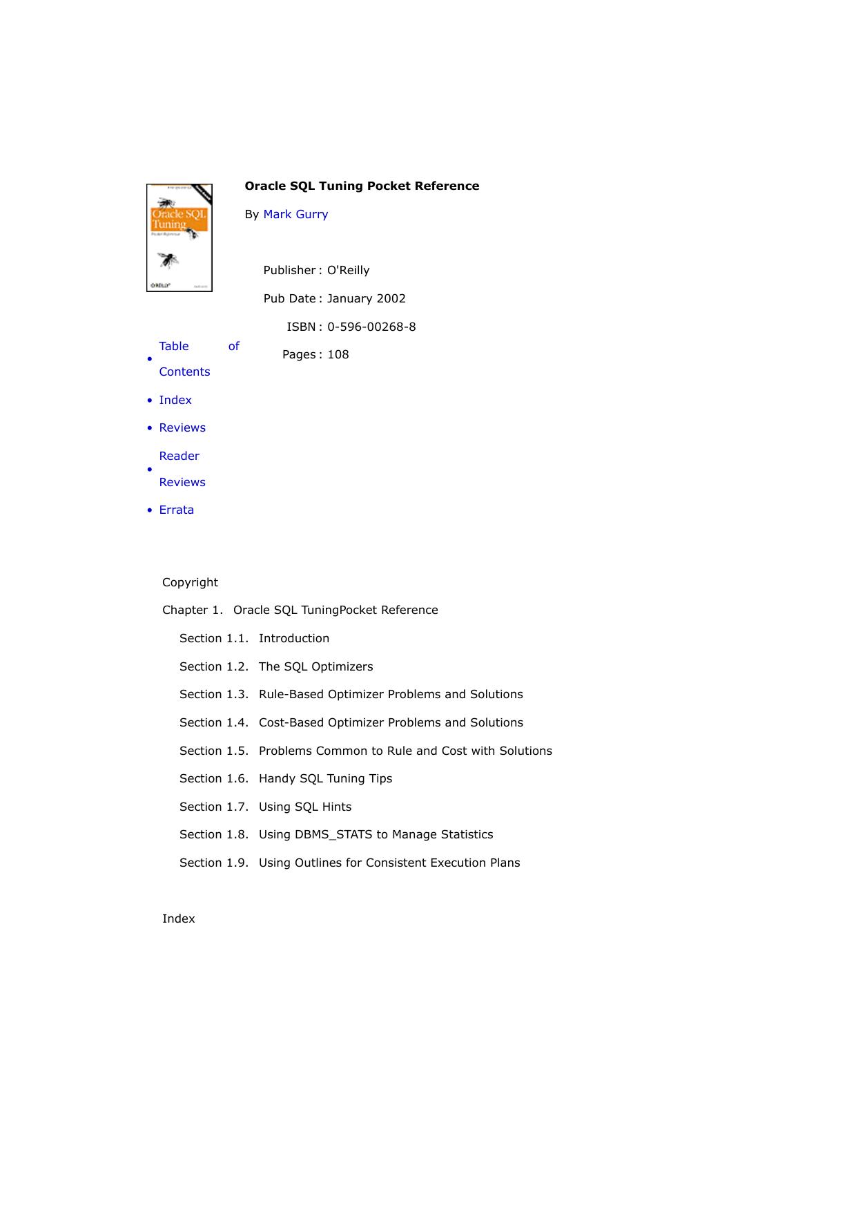 Oracle SQL Tuning Pocket Reference by Mark Gurry