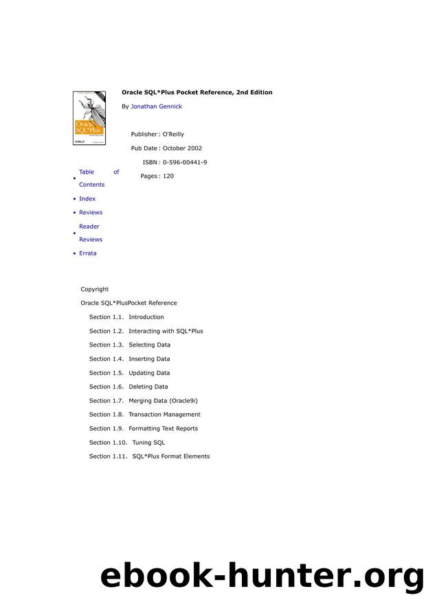 Oracle SQL*Plus Pocket Reference, 2nd Edition by Jonathan Gennick