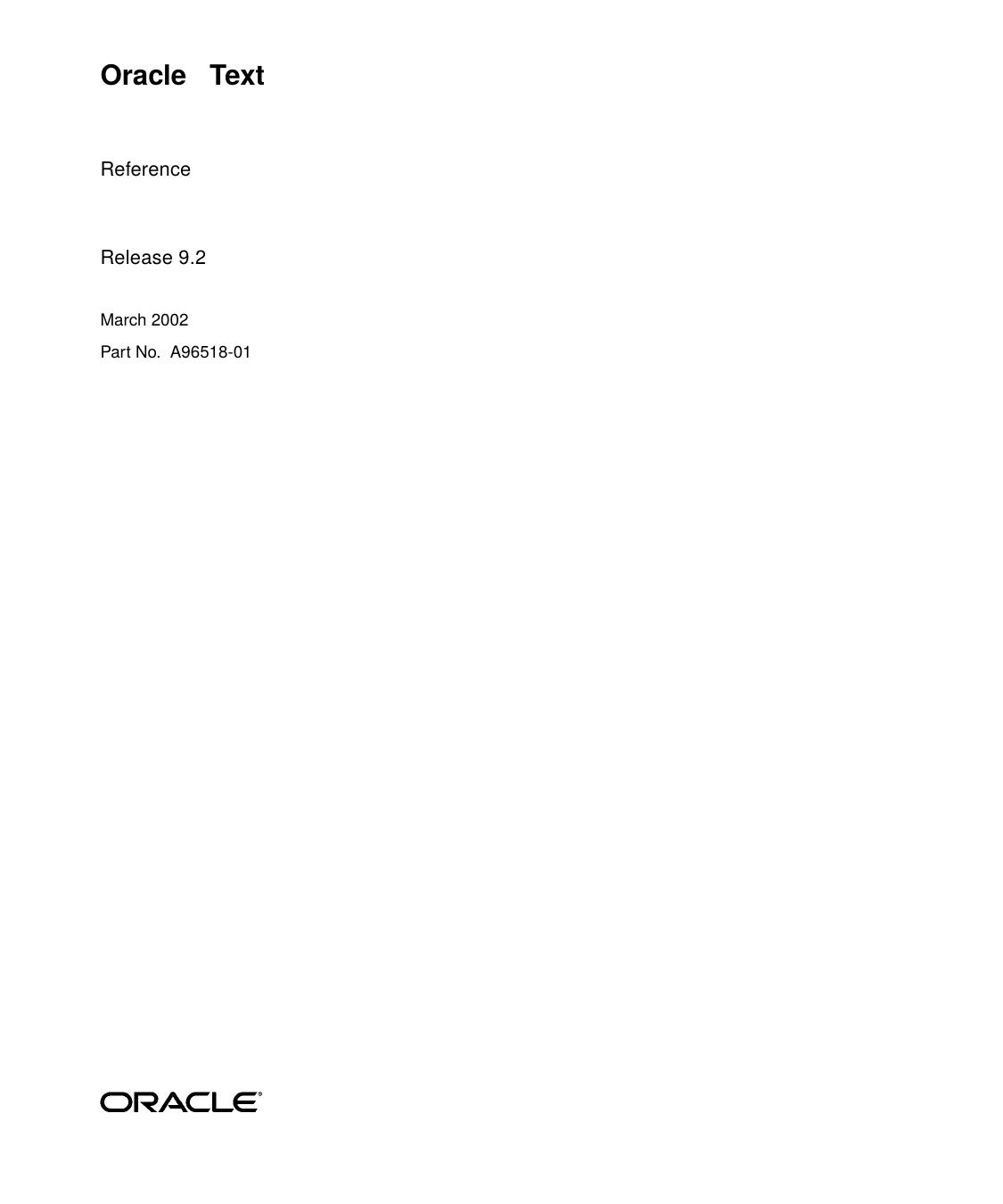 Oracle Text Reference by Oracle Inc