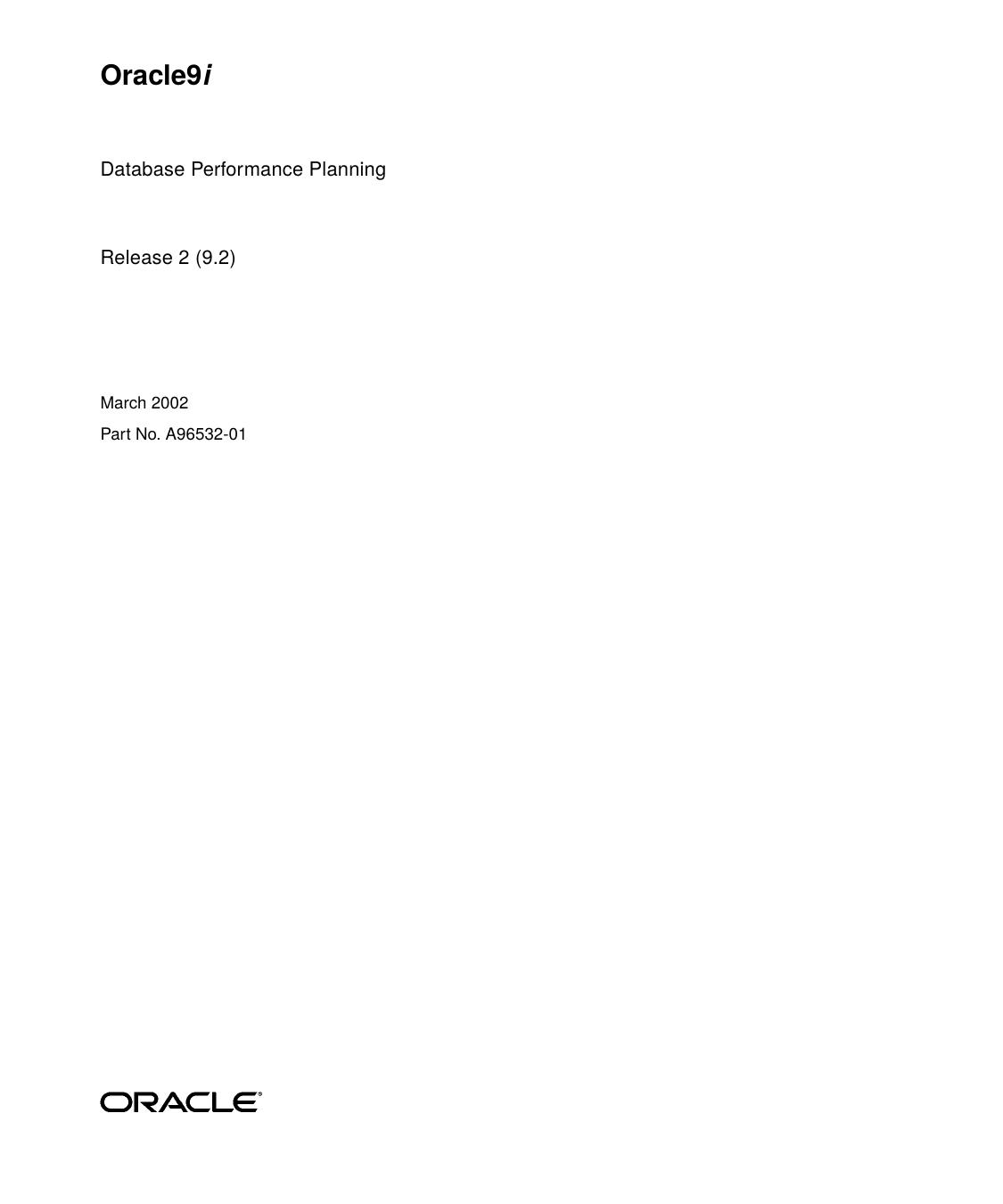 Oracle9i Database Performance Planning by Oracle Inc