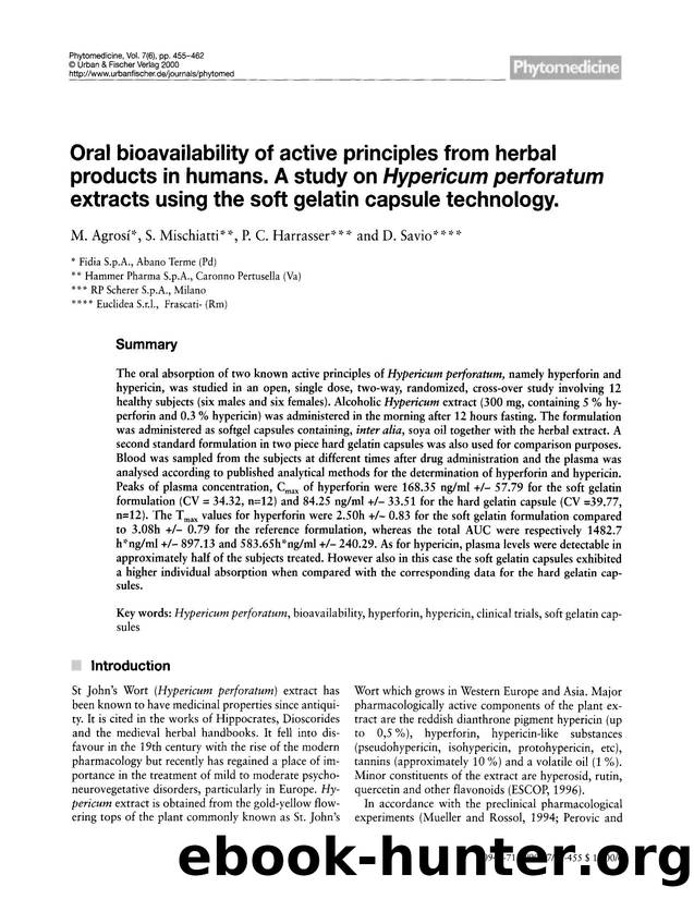 Oral bioavailability of active principles from herbal products in humans. A study on Hypericum perforatum extracts using the soft gelatin capsule technology by M. Agrosí & S. Mischiatti & P.C. Harrasser & D. Savio