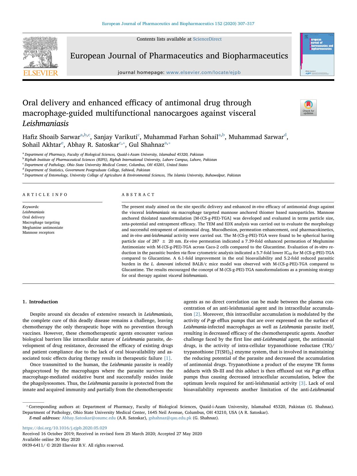 Oral delivery and enhanced efficacy of antimonal drug through macrophage-guided multifunctional nanocargoes against visceral Leishmaniasis by unknow