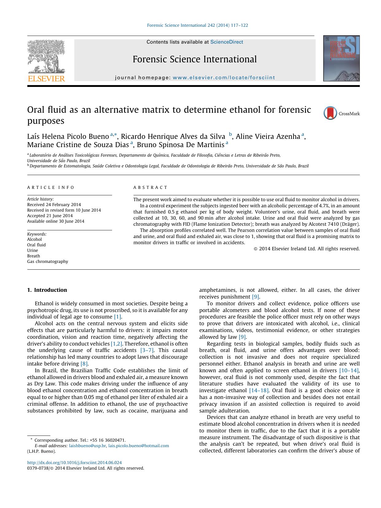 Oral fluid as an alternative matrix to determine ethanol for forensic purposes by unknow