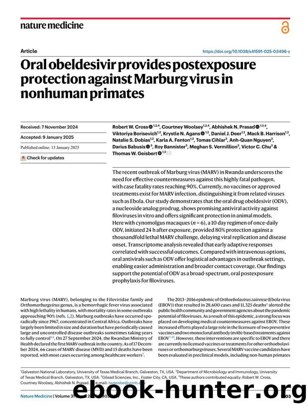 Oral obeldesivir provides postexposure protection against Marburg virus in nonhuman primates by unknow