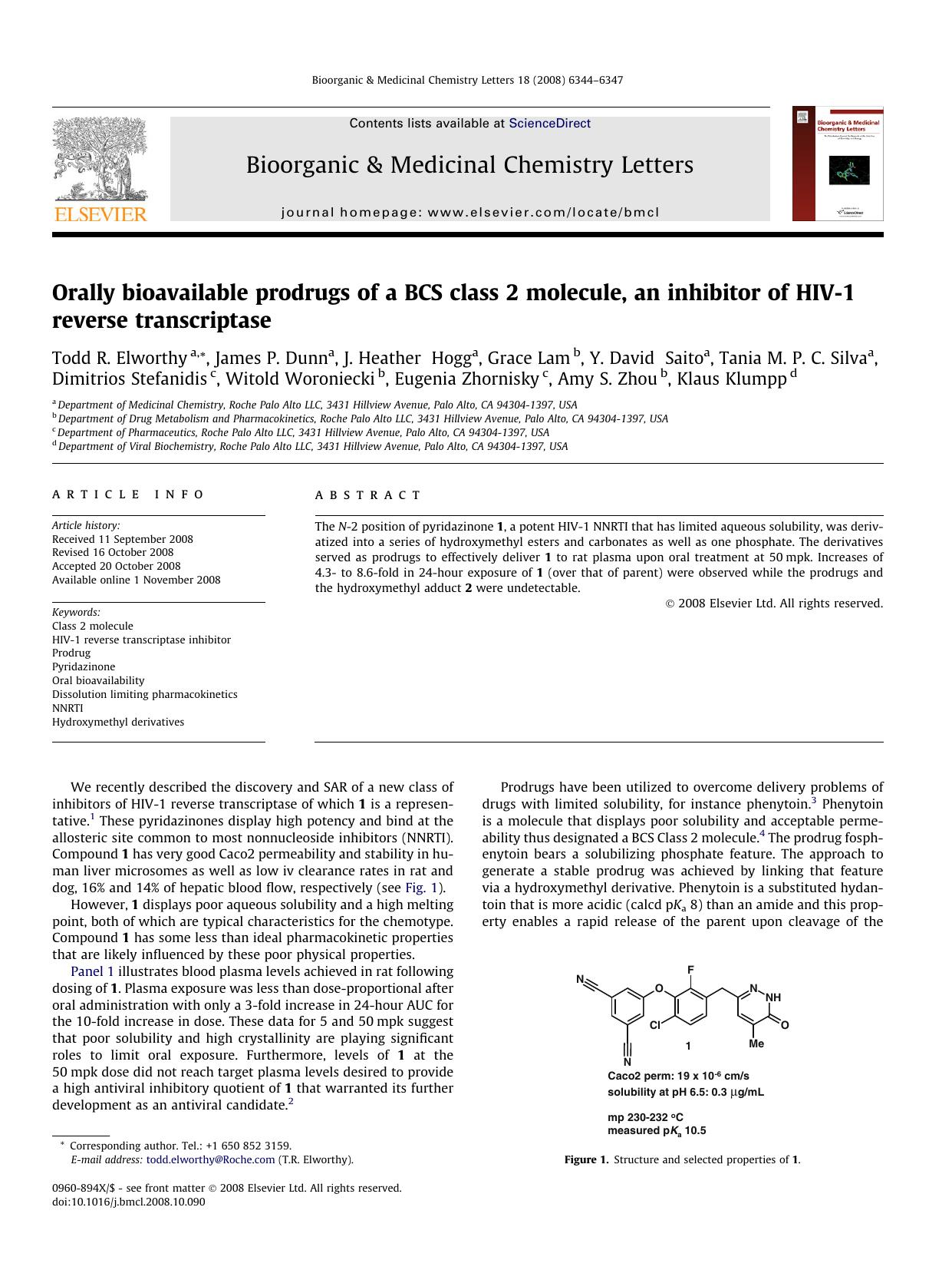 Orally bioavailable prodrugs of a BCS class 2 molecule, an inhibitor of HIV-1 reverse transcriptase by unknow