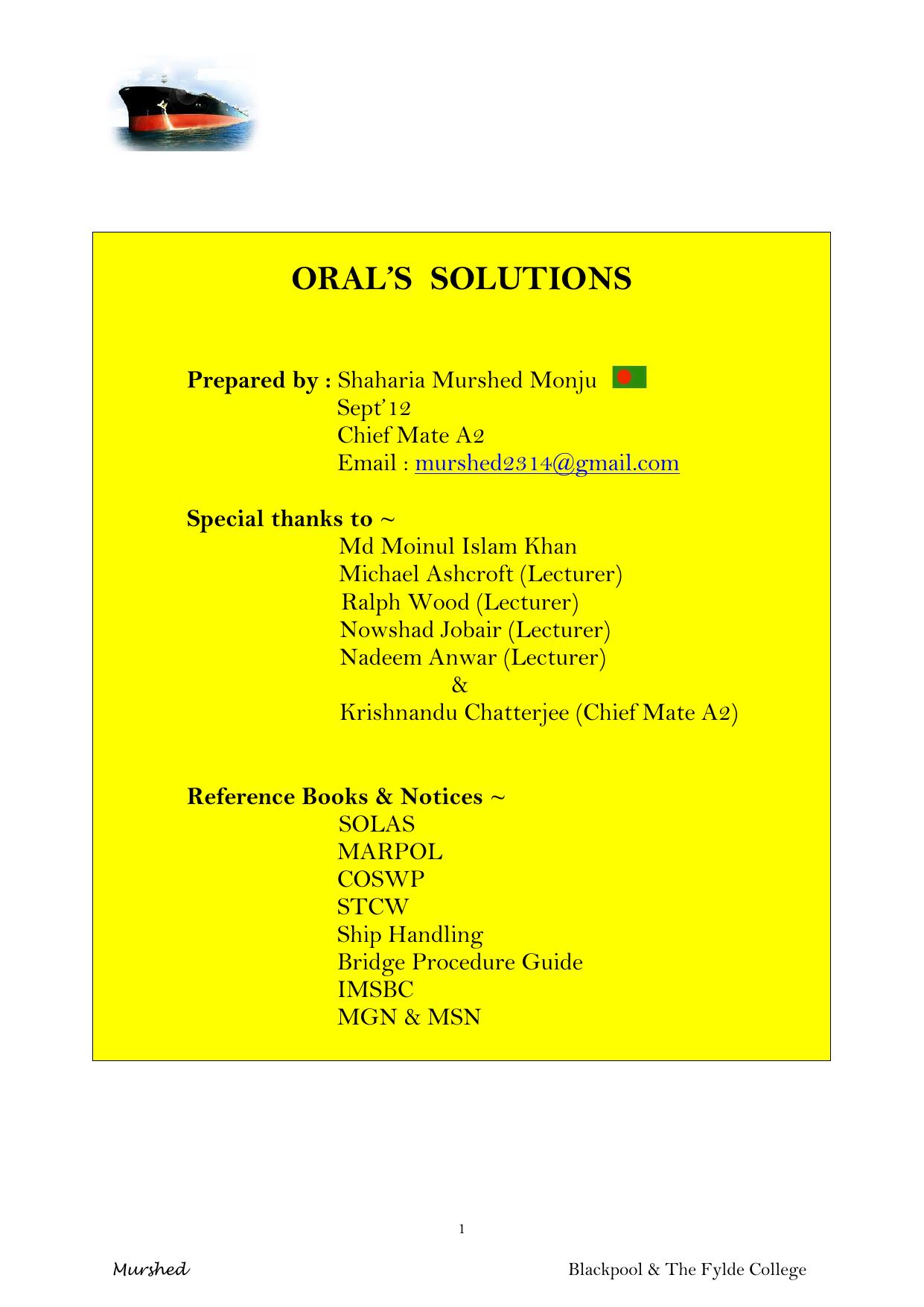 Orals Easy Solutions by Murshed