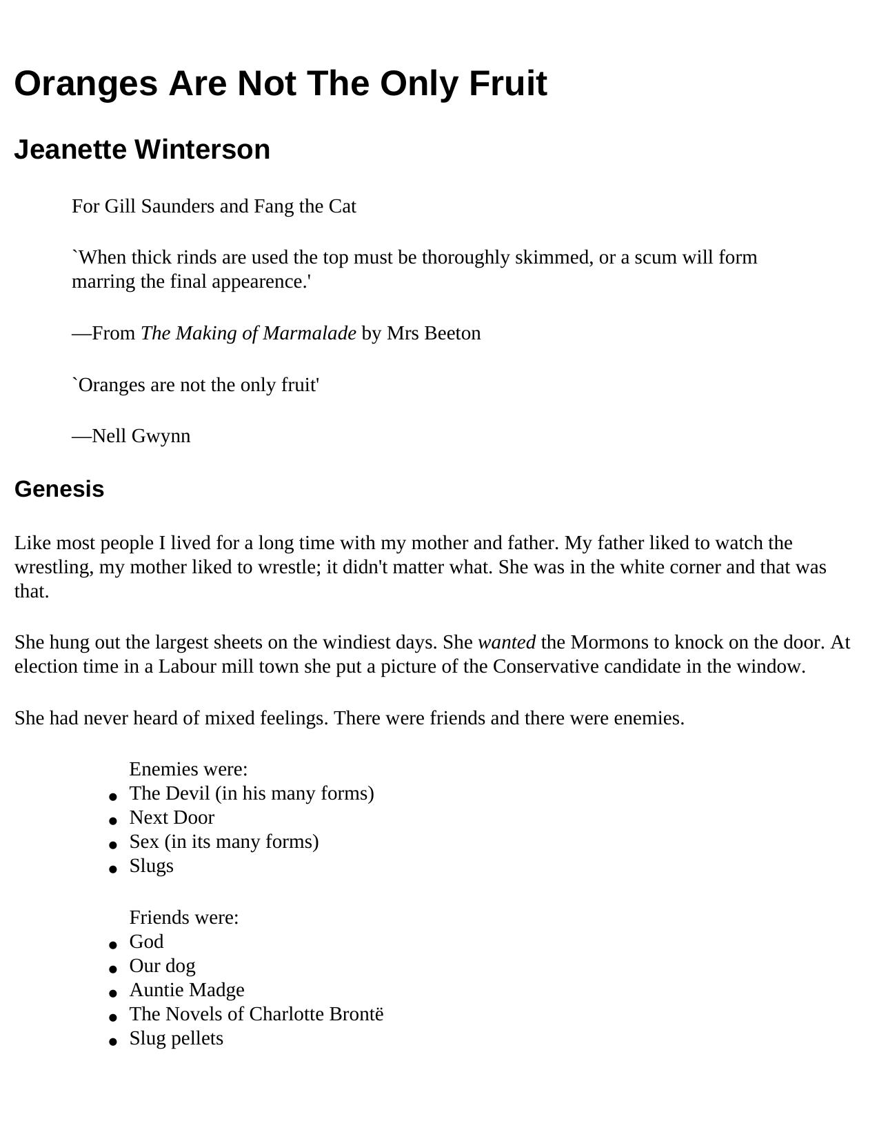 Oranges Are Not the Only Fruit by Jeanette Winterson