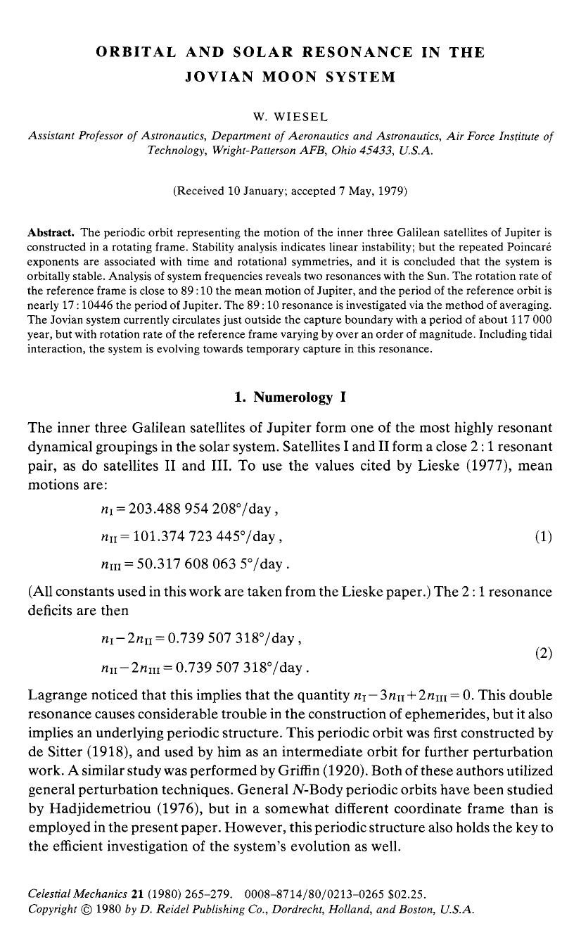 Orbital and solar resonance in the Jovian Moon system by Unknown