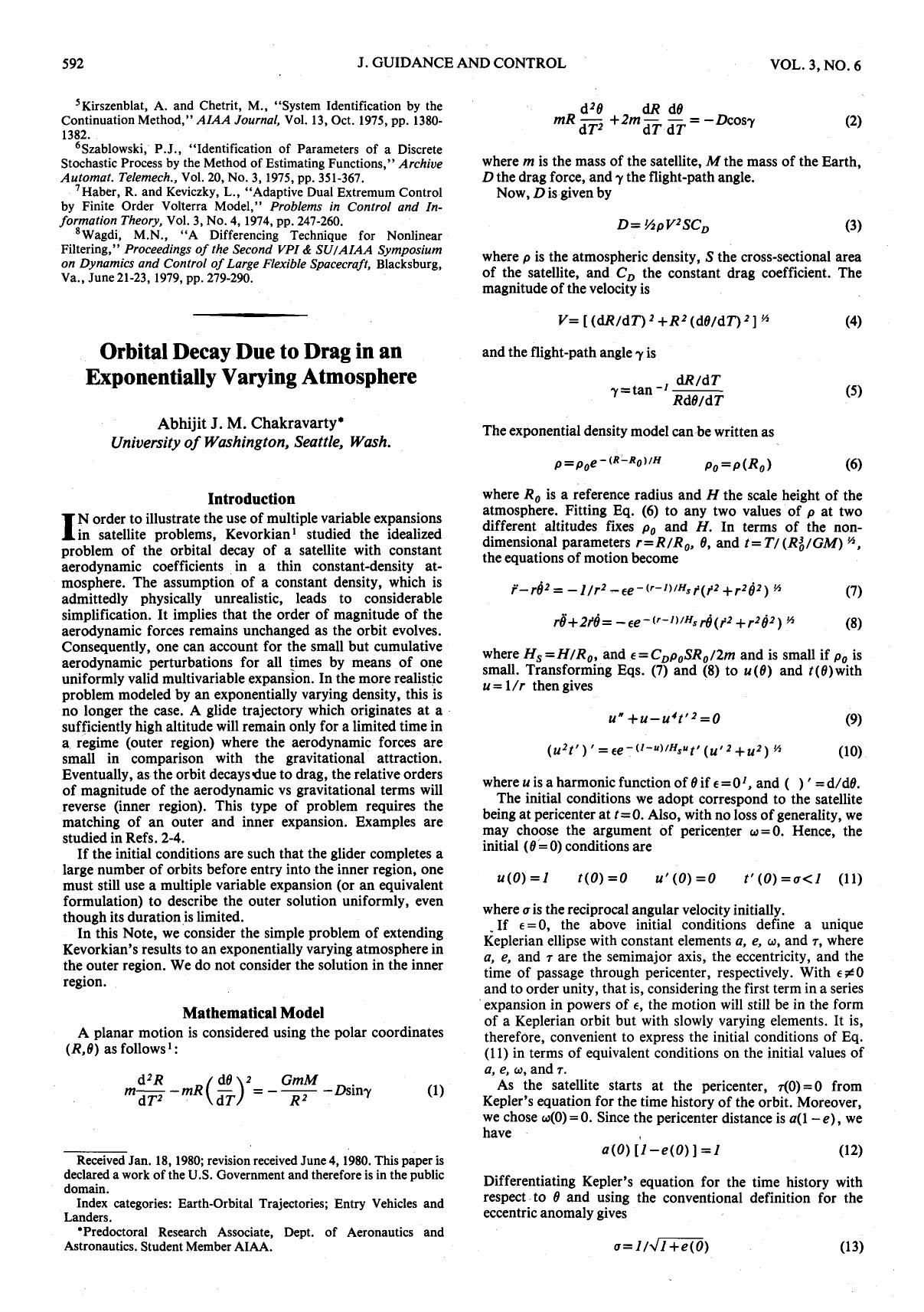 Orbital decay due to drag in an exponentially varying atmosphere by Unknown