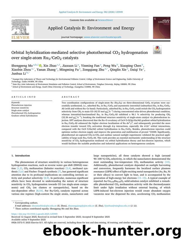 Orbital hybridization-mediated selective photothermal CO2 hydrogenation over single-atom Ru1CeO2 catalysts by unknow