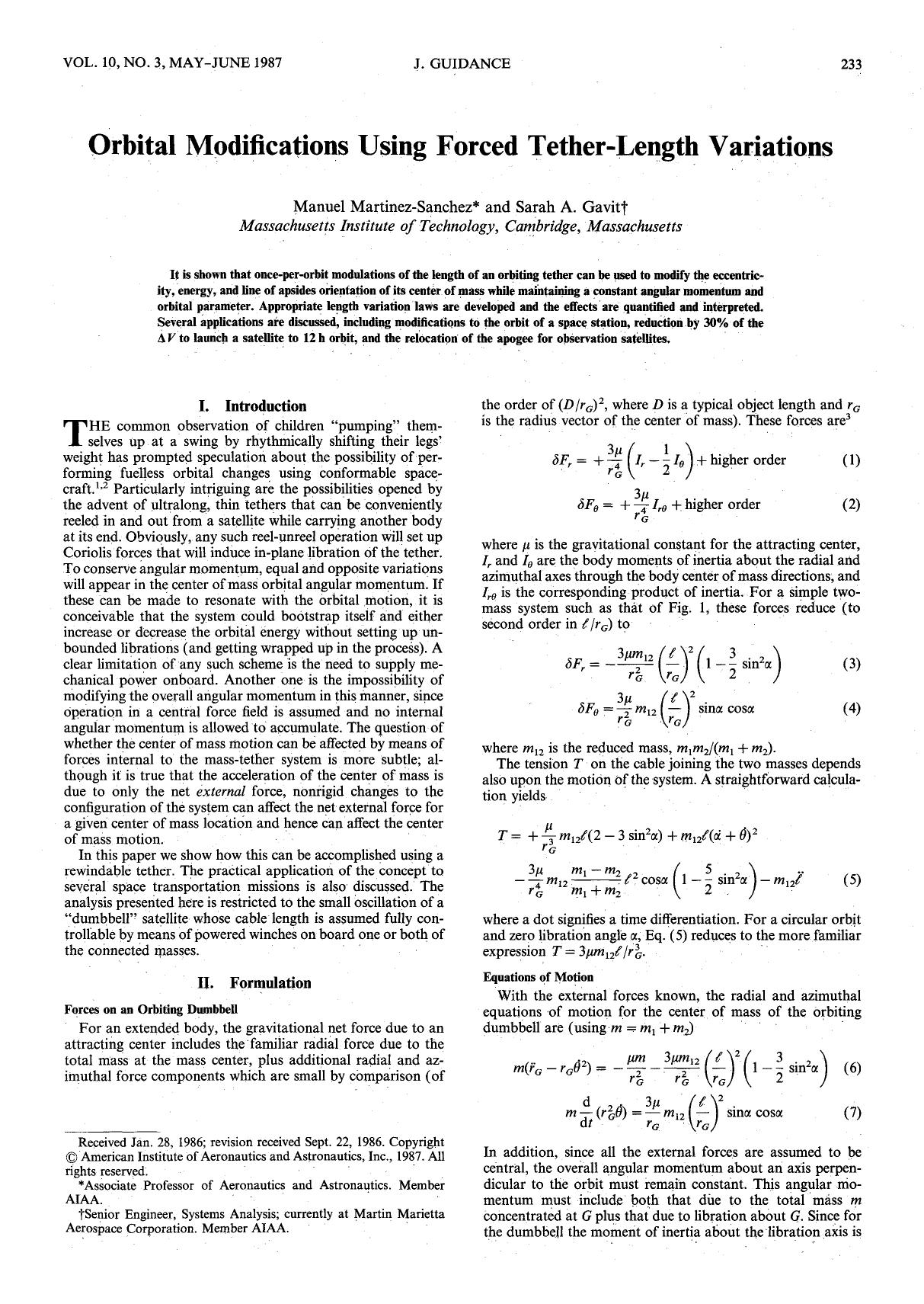 Orbital modifications using forced tether-length variations by Unknown
