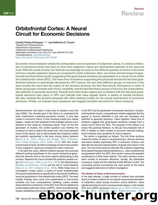 Orbitofrontal Cortex: A Neural Circuit for Economic Decisions by Camillo Padoa-Schioppa & Katherine E. Conen