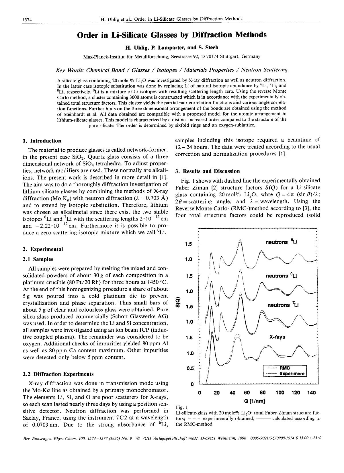 Order in li-silicate glasses by diffraction methods by Unknown