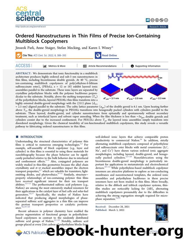 Ordered Nanostructures in Thin Films of Precise Ion-Containing Multiblock Copolymers by unknow