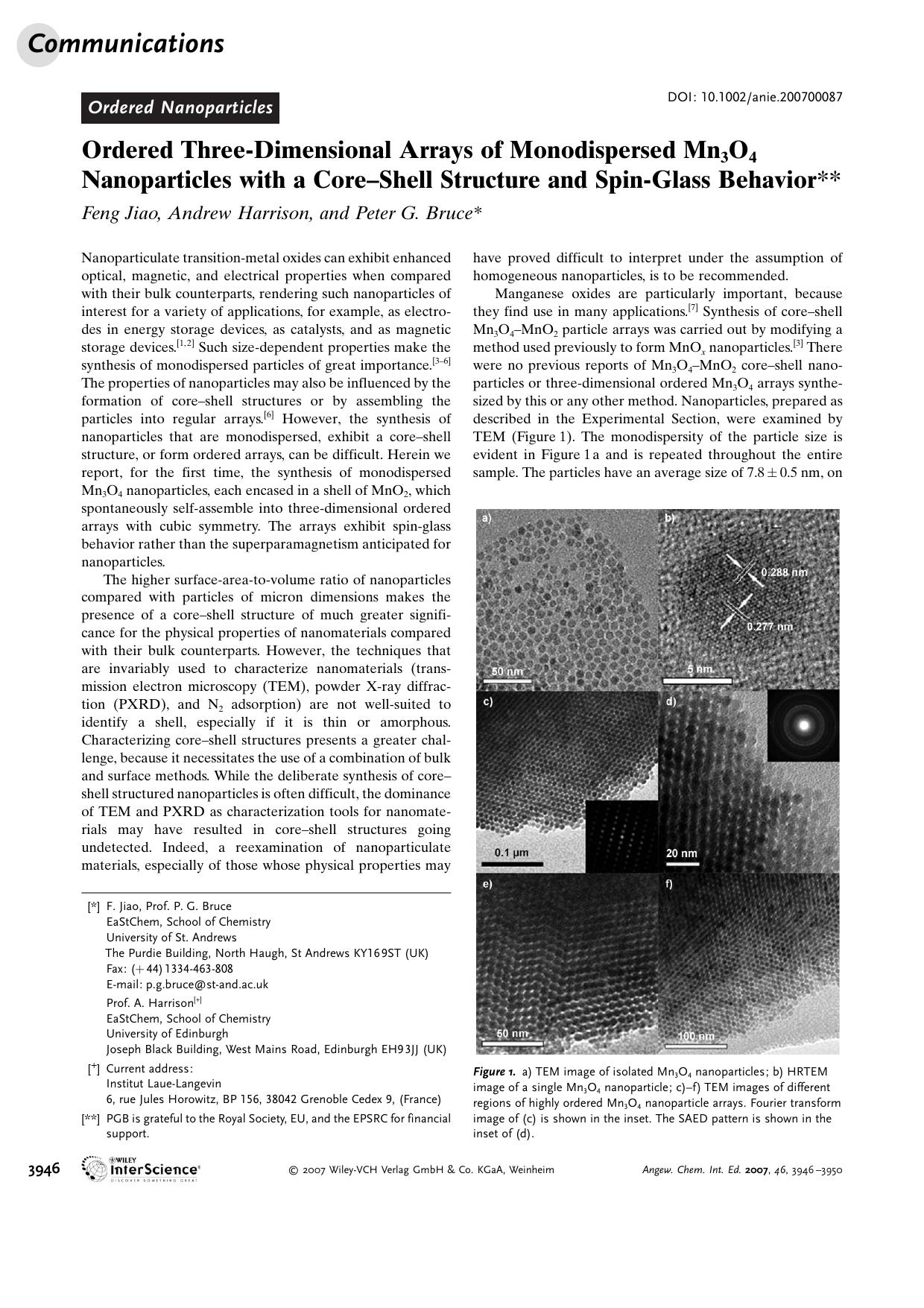 Ordered Three-Dimensional Arrays of Monodispersed Mn3O4 Nanoparticles with a Core-Shell Structure and Spin-Glass Behavior by Unknown