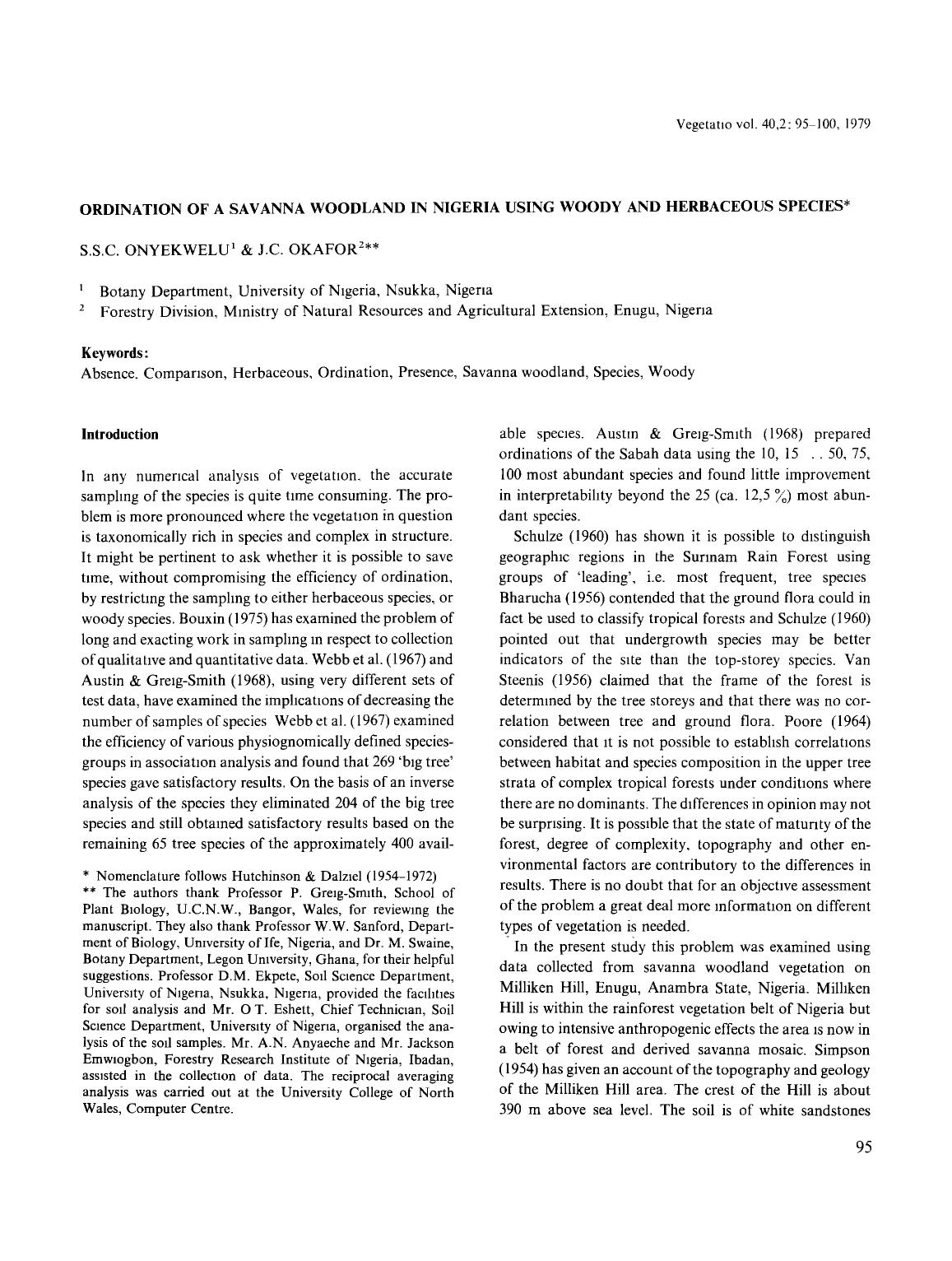 Ordination of a savanna woodland in Nigeria using woody and herbaceous species by Unknown