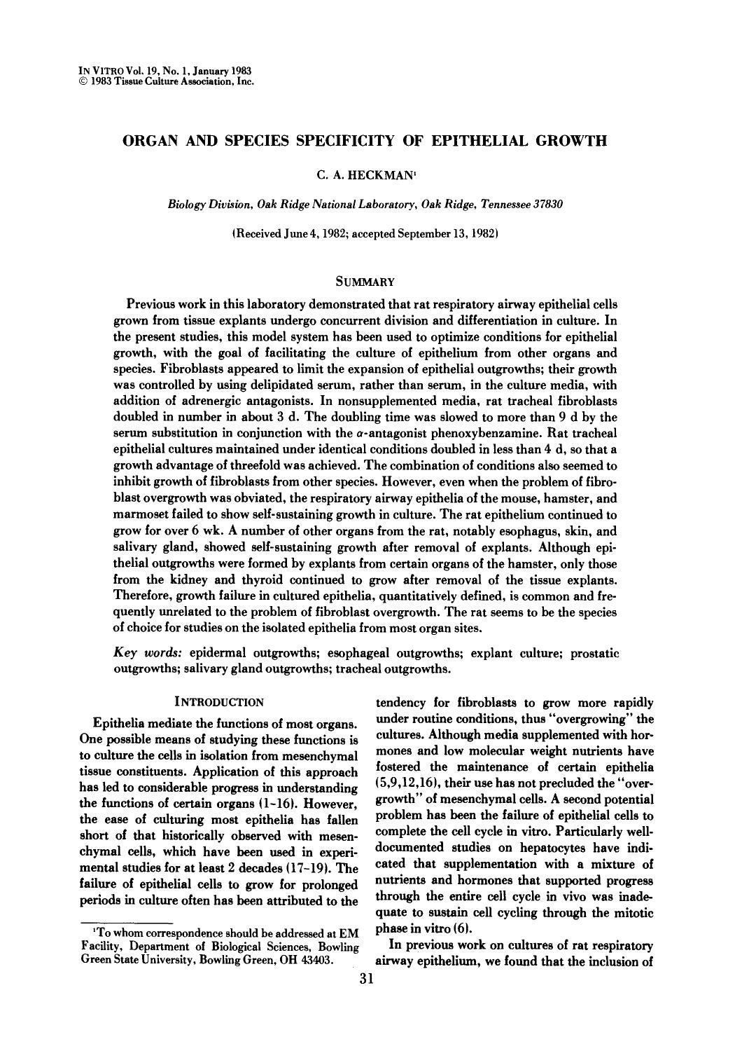 Organ and species specificity of epithelial growth by Unknown