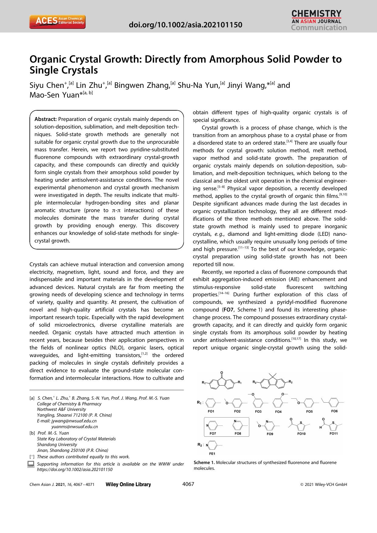 Organic Crystal Growth: Directly from Amorphous Solid Powder to Single Crystals by Unknown
