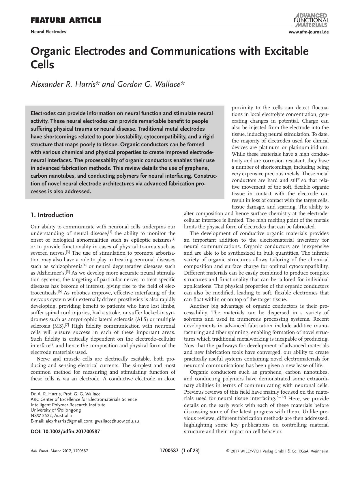 Organic Electrodes and Communications with Excitable Cells by Unknown