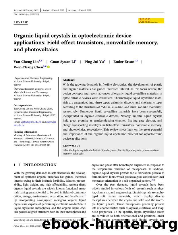 Organic Liquid Crystals in Optoelectronic Device Applications: Field-Effect Transistors, Nonvolatile Memory, and Photovoltaics by Unknown