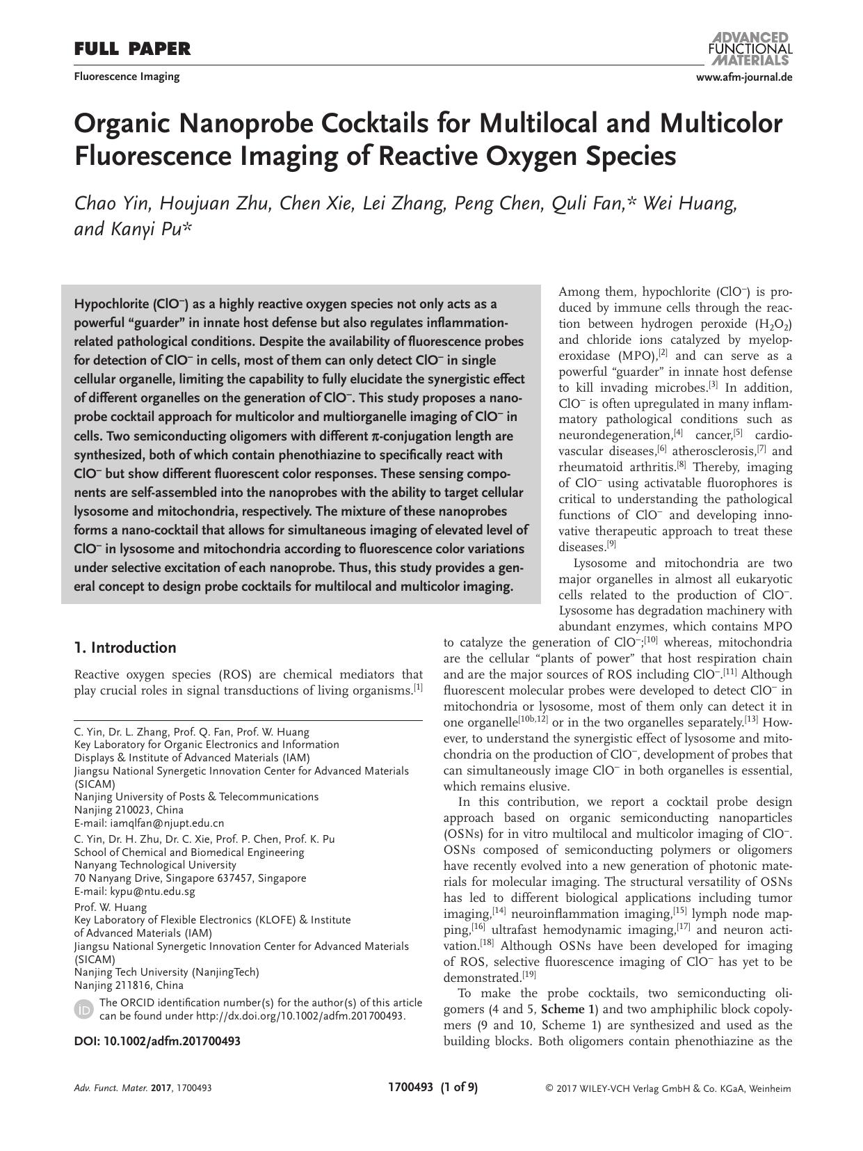 Organic Nanoprobe Cocktails for Multilocal and Multicolor Fluorescence Imaging of Reactive Oxygen Species by Unknown