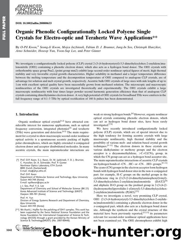 Organic Phenolic Configurationally Locked Polyene Single Crystals for Electro-optic and Terahertz Wave Applications by Unknown