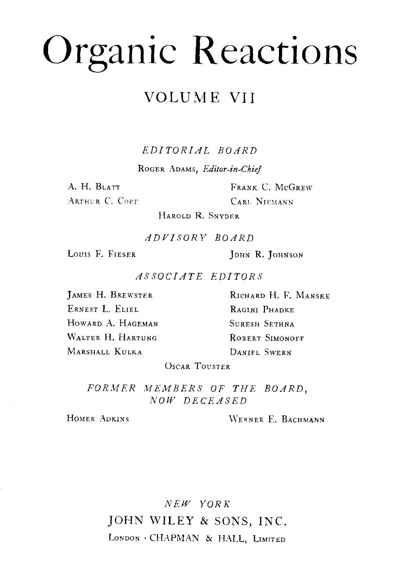 Organic Reactions [Vol VII] by R. Adams