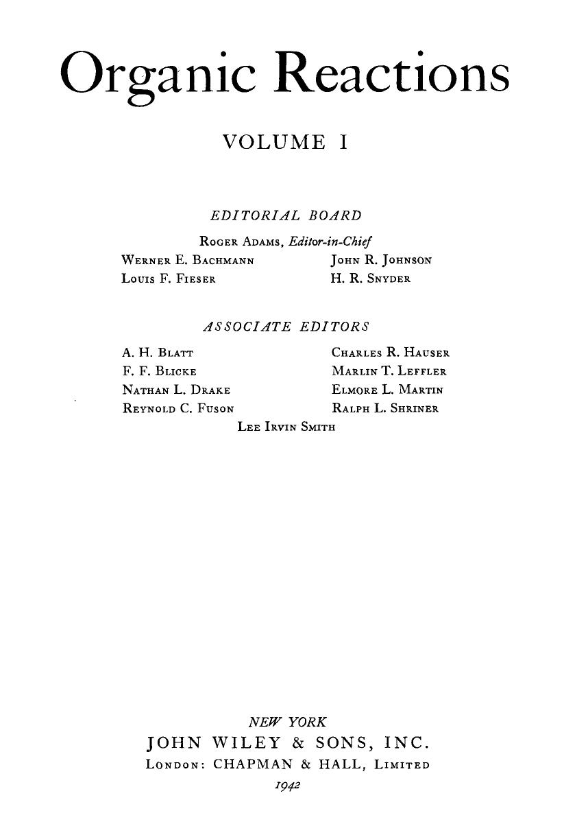 Organic Reactions v1 by Adams