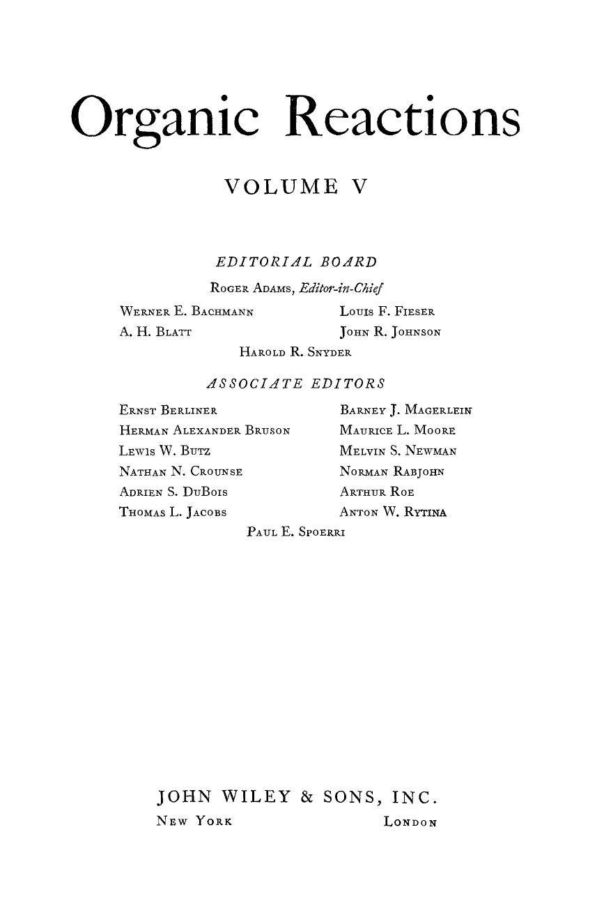 Organic Reactions, Volume 5 by Roger Adams