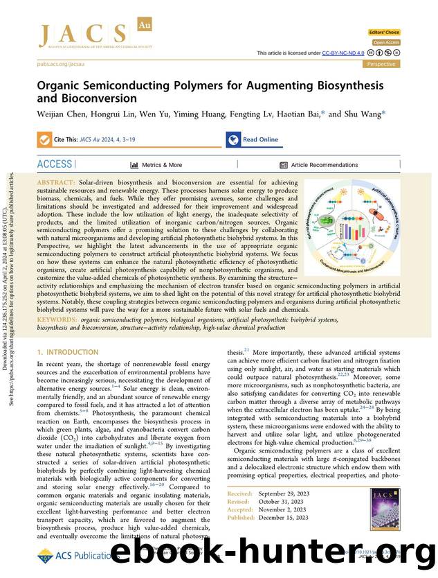 Organic Semiconducting Polymers for Augmenting Biosynthesis and Bioconversion by Weijian Chen Hongrui Lin Wen Yu Yiming Huang Fengting Lv Haotian Bai & Shu Wang